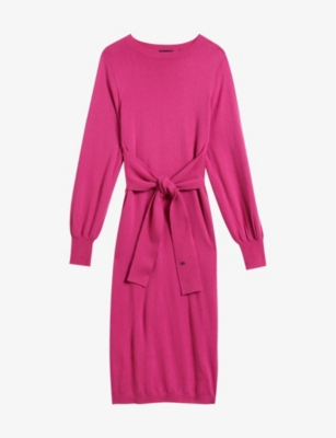 TED BAKER: Essya slouchy-fit tie-front knitted midi dress