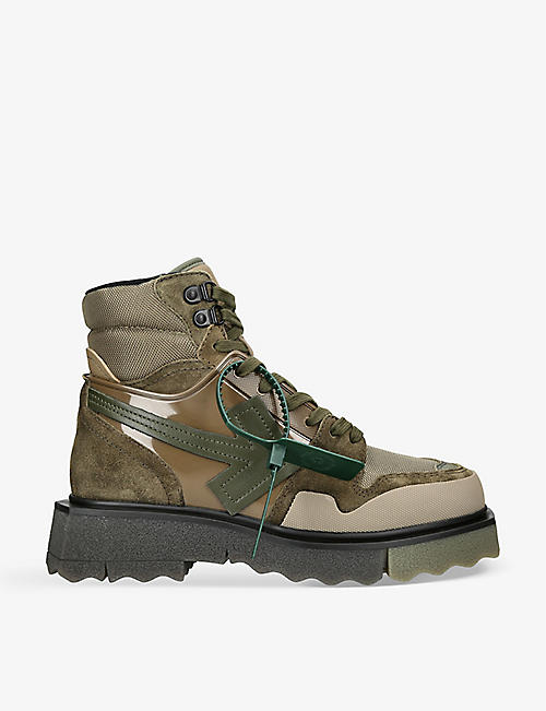 OFF-WHITE C/O VIRGIL ABLOH: Arrow-embroidered suede and leather hiking boots