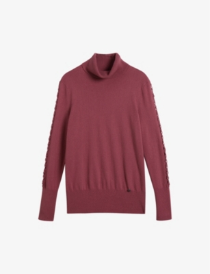 TED BAKER: Roll-neck stitch-sleeve knitted jumper