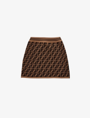 FENDI: Zucca logo-intarsia knitted skirt 10-12 years