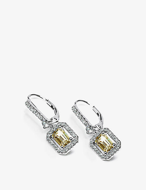 CARAT LONDON: Moxie Emerald sterling silver and 0.5ct yellow cubic zirconia drop earrings