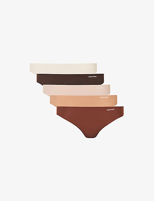 CALVIN KLEIN: Invisibles mid-rise pack of five stretch-woven thongs