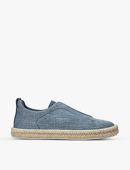 ZEGNA: Triple Stitch slip-on linen and leather low-top espadrilles