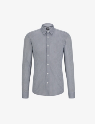 BOSS: Graphic-motif kent-collar slim-fit recycled polyester-blend shirt