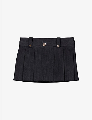 MAJE: Jinime pleated stretch-denim mini skirt
