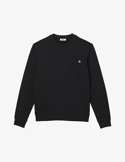 SANDRO: Cross logo-embroidered crewneck cotton-jersey sweatshirt