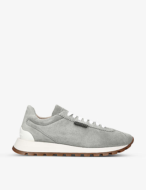 BRUNELLO CUCINELLI: Brand-embossed contrast-sole suede low-top trainers