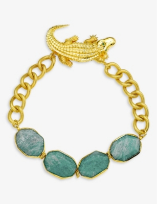 LA MAISON COUTURE: Samantha Siu Eye-Shine 18ct yellow-gold plated sterling-silver, emerald and amazonite necklace