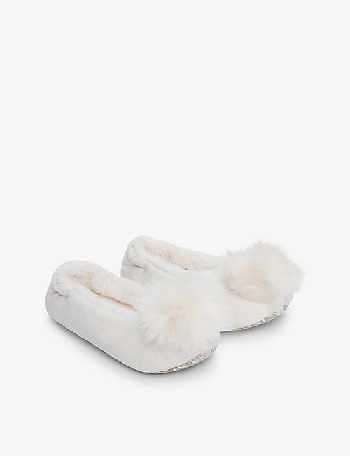 THE LITTLE WHITE COMPANY: Pom-pom slip-on faux-fur slippers 6 months-5 years