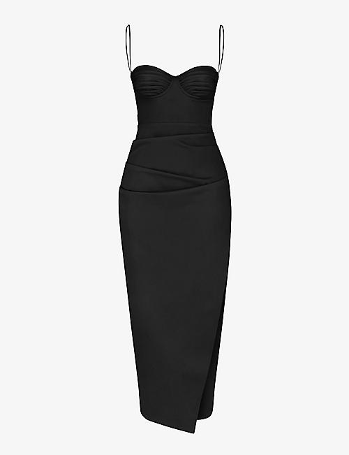 HOUSE OF CB: Flora pleated cup corset satin maxi dress