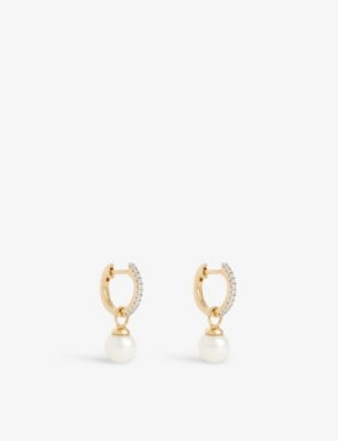 MATEO: Drop 14ct yellow-gold, 0.26ct diamond and pearl earrings