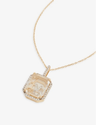 MATEO: Secret V 14ct yellow-gold, 0.28ct diamond and quartz pendant necklace