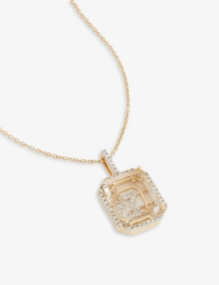 MATEO: Secret Z 14ct yellow-gold, 0.28ct diamond and quartz pendant necklace