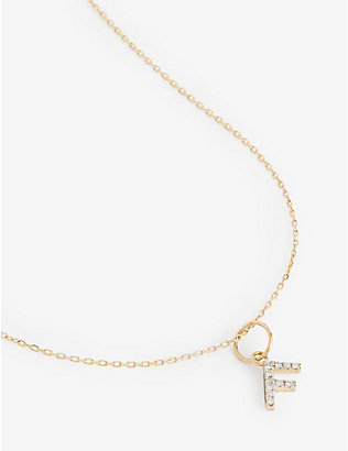 MATEO: Initial F 14ct yellow-gold and 0.15ct diamond pendant necklace