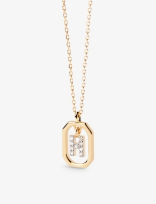 PDPAOLA: Letter H mini 18ct yellow-gold plated sterling-silver and zirconia pendant necklace