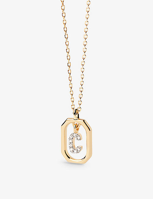 PDPAOLA: Letter C mini 18ct yellow-gold plated sterling-silver and zirconia pendant necklace
