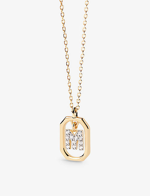 PDPAOLA: Letter M mini 18ct yellow-gold plated sterling-silver and zirconia pendant necklace