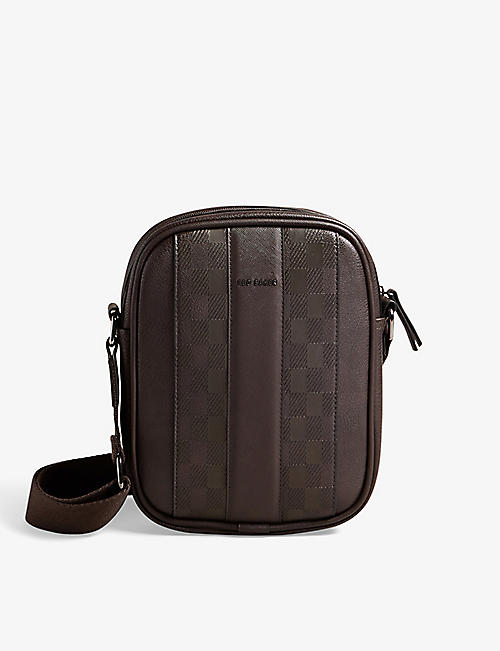 TED BAKER: Waydon checked logo-embellished faux-leather crossbody bag