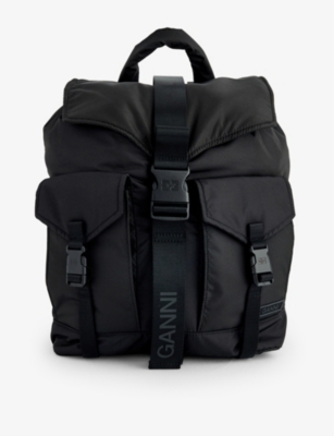 GANNI: Bucked flap-pocket recycled-polyester backpack