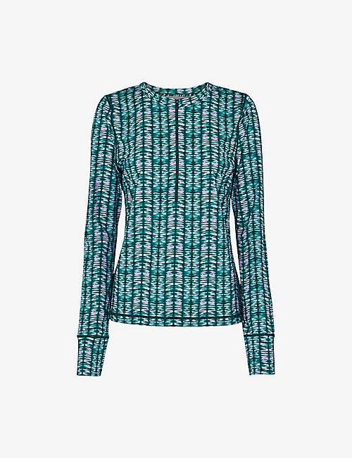 WHISTLES: Abstract-print half-zip stretch-recycled nylon top
