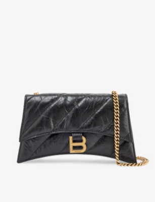 BALENCIAGA: Hourglass crinkled-leather shoulder bag