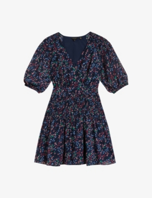 TED BAKER: Casadee graphic-print wrap-effect recycled-polyester mini dress