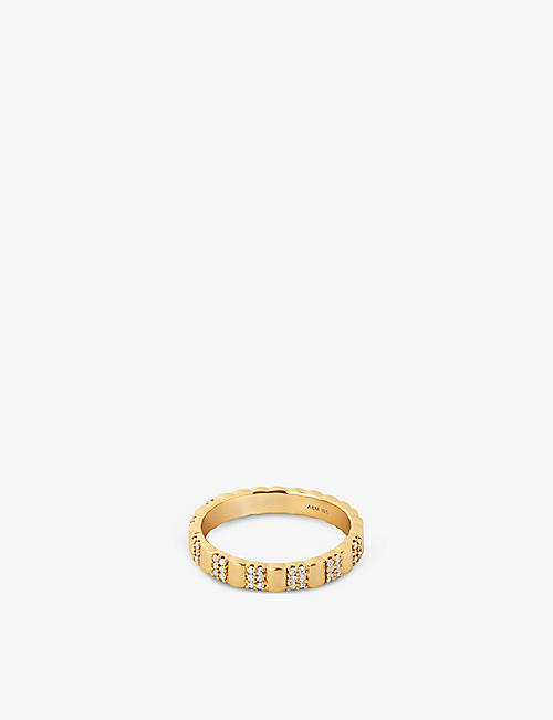 ASTRID & MIYU: Ridged-band 18ct yellow gold-plated sterling-silver and cubic zirconia ring