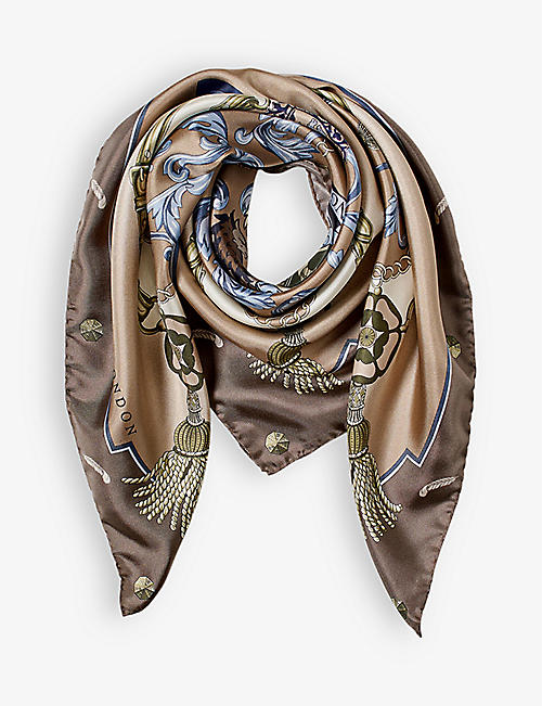 ASPINAL OF LONDON: Signature print silk scarf