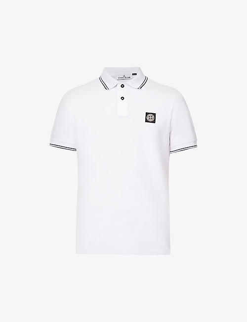STONE ISLAND: Logo-badge slim fit stretch-cotton polo shirt