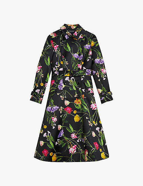 TED BAKER: Moiraa floral-print double-breasted woven trench coat