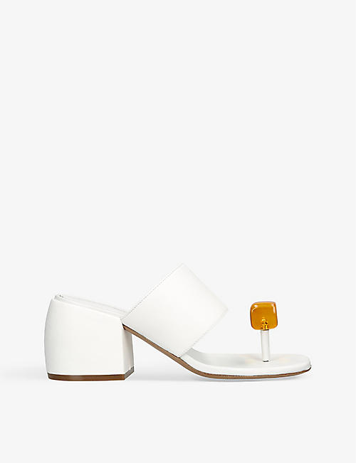 DRIES VAN NOTEN: Cube-embellished block-heel leather heeled sandals