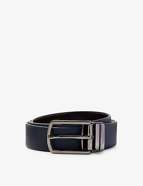 BOSS: Business logo-embossed buckle leather belt