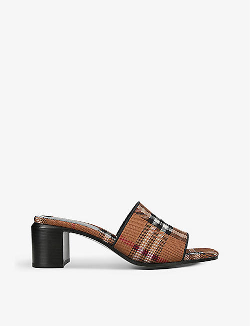 BURBERRY: Wilma 55 check-print woven heeled mules