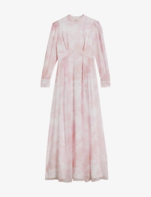 TED BAKER: Huron blouson-sleeve recycled-polyester maxi dress