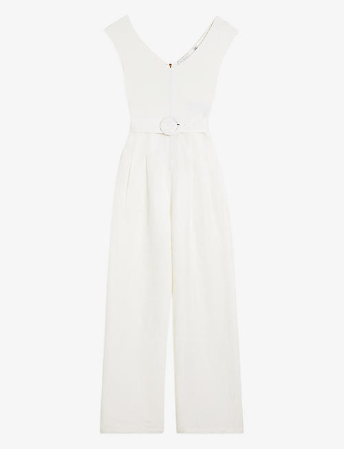 TED BAKER: Tabbiaa knitted-bodice wide-leg woven jumpsuit