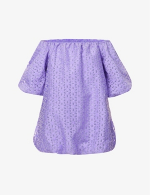 AMY LYNN: Floral-embroidered puffed-hem woven mini dress