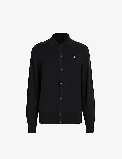 ALLSAINTS: Kilburn Ramskull-embroidered wool and recycled polyamide-blend cardigan