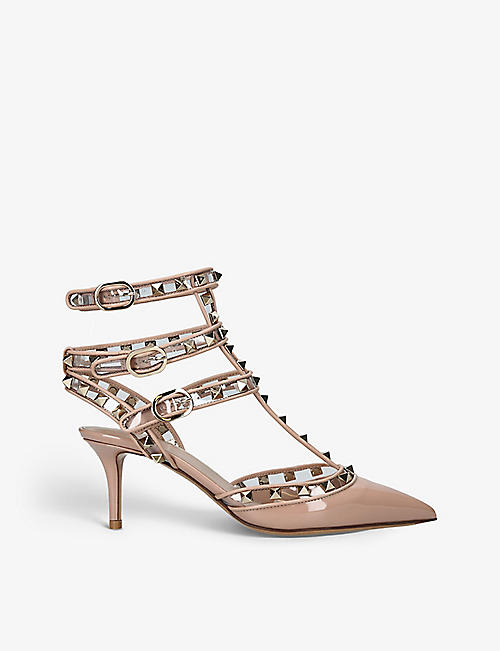 VALENTINO GARAVANI: Rockstud stud-embellished patent-leather heeled courts