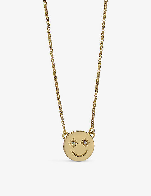 RACHEL JACKSON: Happy Face mini 22ct yellow gold-plated sterling-silver and cubic zirconia pendant necklace