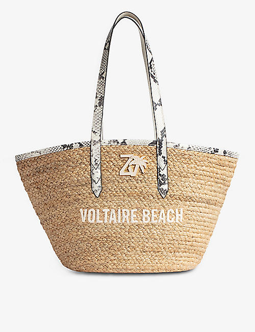 ZADIG&VOLTAIRE: Slogan-embroidered leather-handle jute tote
