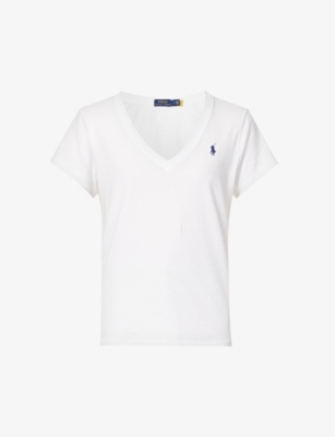 POLO RALPH LAUREN: Logo-embroidered V-neck cotton-jersey T-shirt
