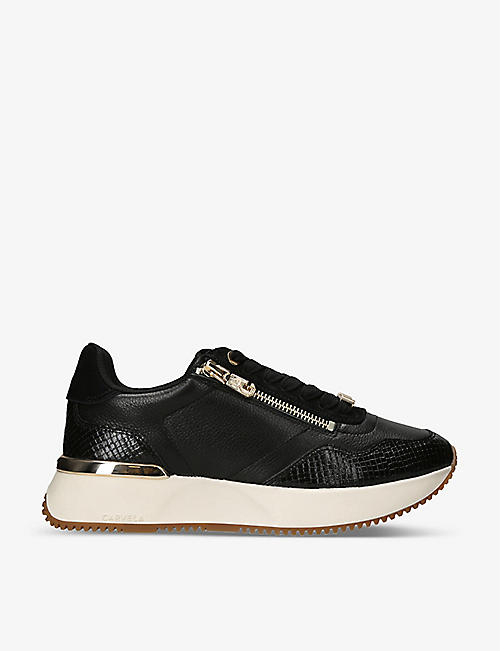 CARVELA: Flare logo-embellished metallic-leather low-top trainers