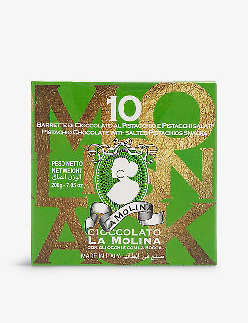 LA MOLINA: Molisnack milk gianduja and pistachios chocolate bars pack of 10