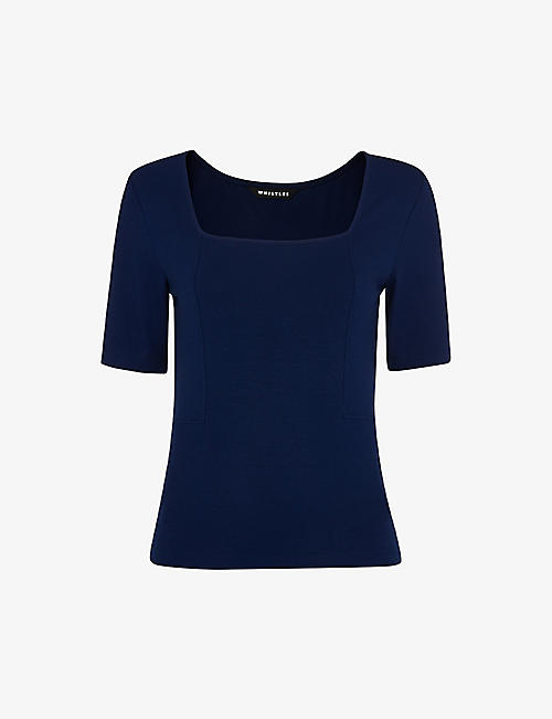 WHISTLES: Square-neck stretch-woven T-shirt