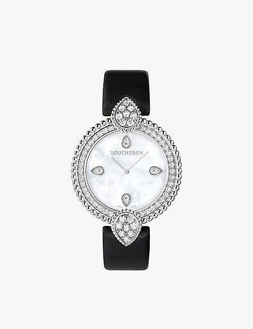 BOUCHERON: WA015801 Serpent Bohème steel, 1.21ct and leather diamond quartz watch