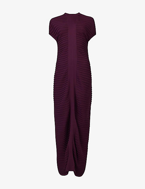 LEEM: High-neck pleated relaxed-fit knitted maxi dress