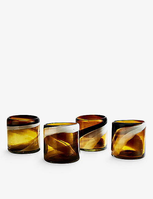 SOHO HOME: Lavina Amberwhite stripe recycled-glass tumblers set of four