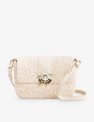TED BAKER: Floreti magnolia-badge lace-embroidered woven crossbody bag