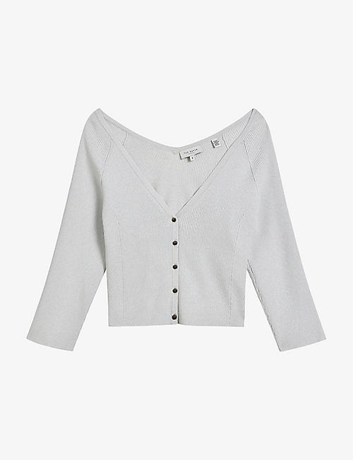 TED BAKER: Metallic cropped stretch-woven cardigan