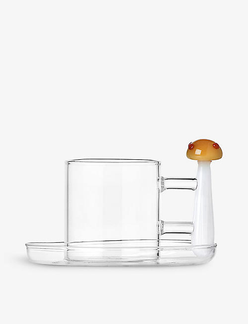 ICHENDORF: The Alice Collection mushroom-top borosilicate glass coffee cup and saucer set